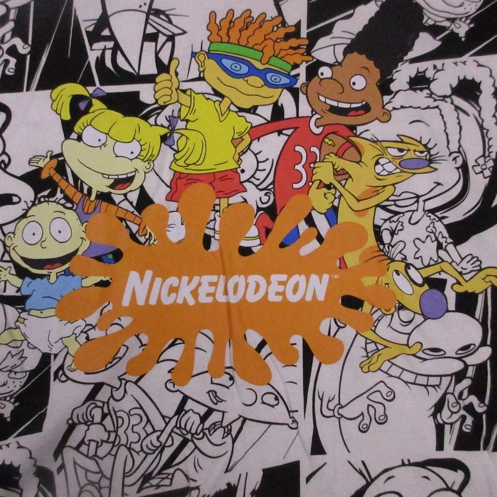 Nickelodeon Shirt Mens Big 5X White Rugrats CatDog Allover Cartoon Graphic Tee